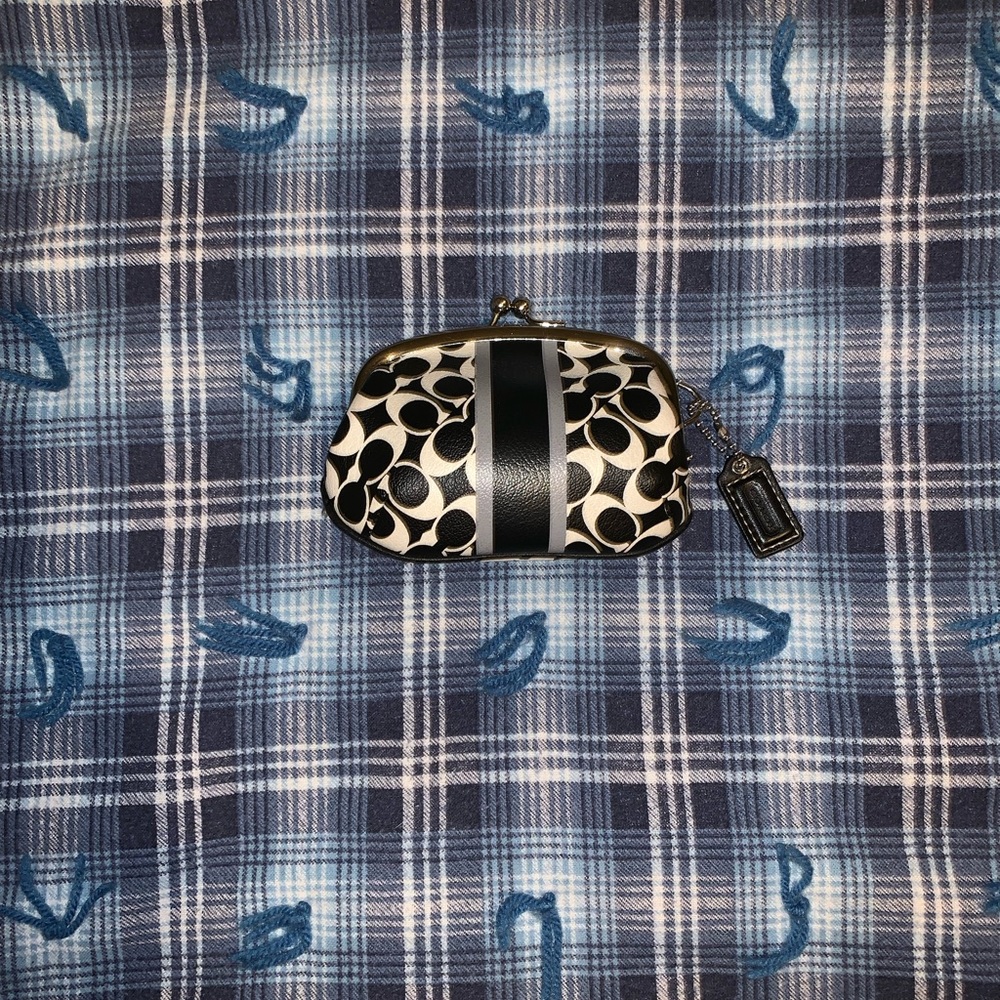 Black/White with Grey Stripe Coach Coin Purse